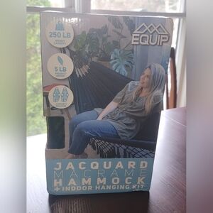 NEW Equip Jacquard Macrame Hammock + Indoor Hanging Kit, Black, 81” L x 59” W